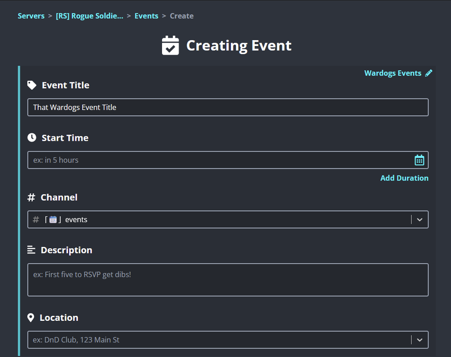 Sesh event title field