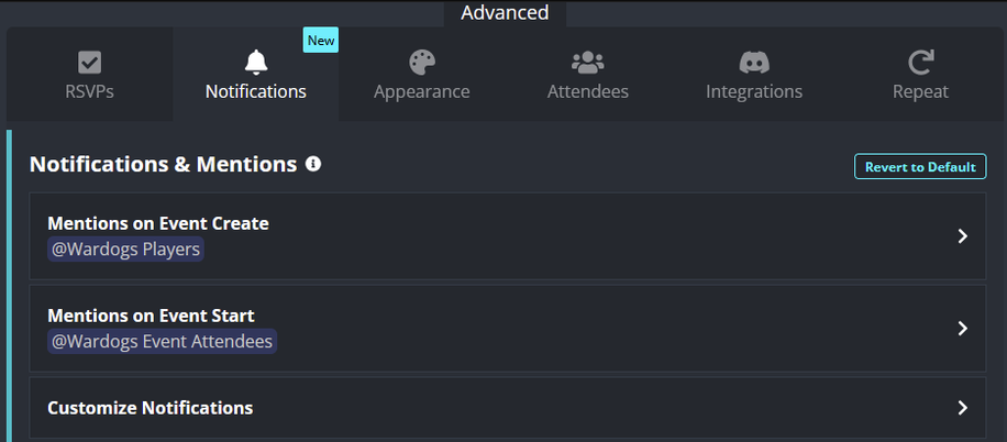 Sesh event notification configuration