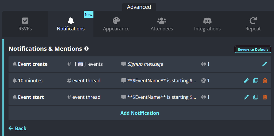 Sesh customized event reminder configuration