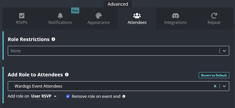 Sesh attendee role settings